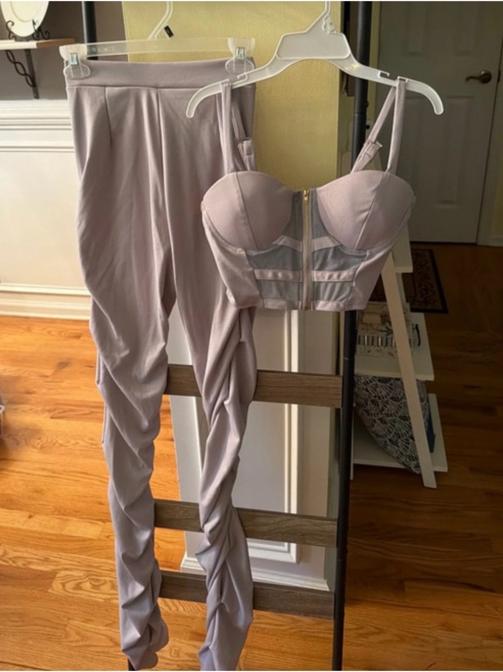 Lilac Two-Piece Bustier Top & Ruched Pants Set